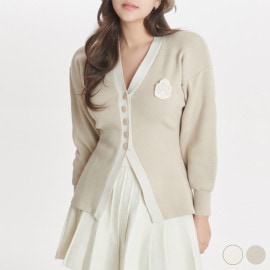 エレガント Vネック ハーフボタン ロング丈