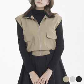 幅広ショルダー ジップアップ ハイネック ベスト