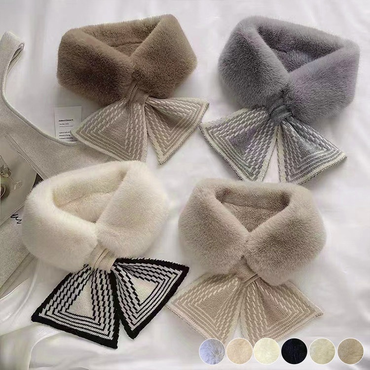 ふわふわフェイクファー かわいい リボン ミニマフラー