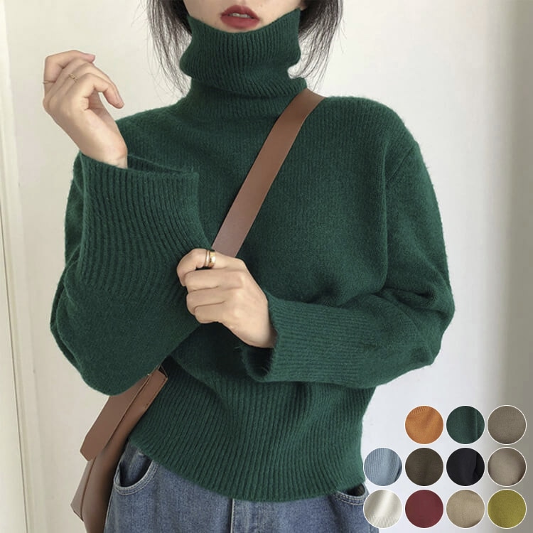 シンプルカジュアル ゆったり タートルネック ニットトップス