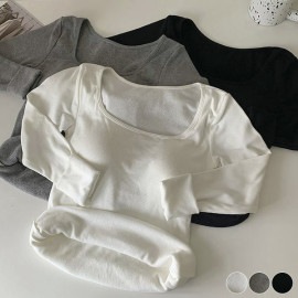 あったか裏起毛 ミカップ付き 長袖 インナー Tシャツ