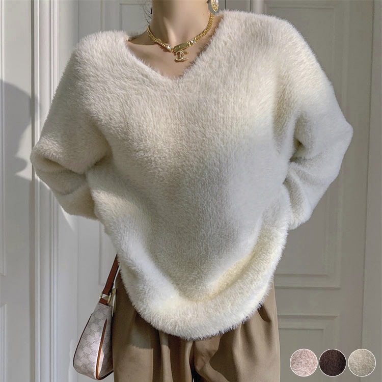 もこもこ ボアシャギー レディース ニット トップス