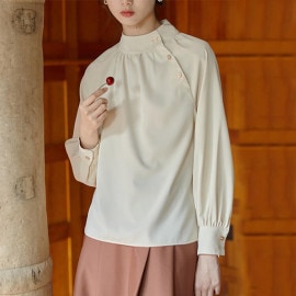 チャイナ風 スタンドカラー きれいめ ブラウス