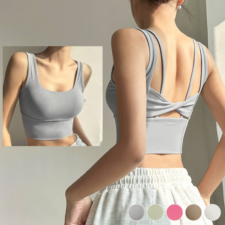 バッククロスデザイン カップ付 ヨガウェア トップス