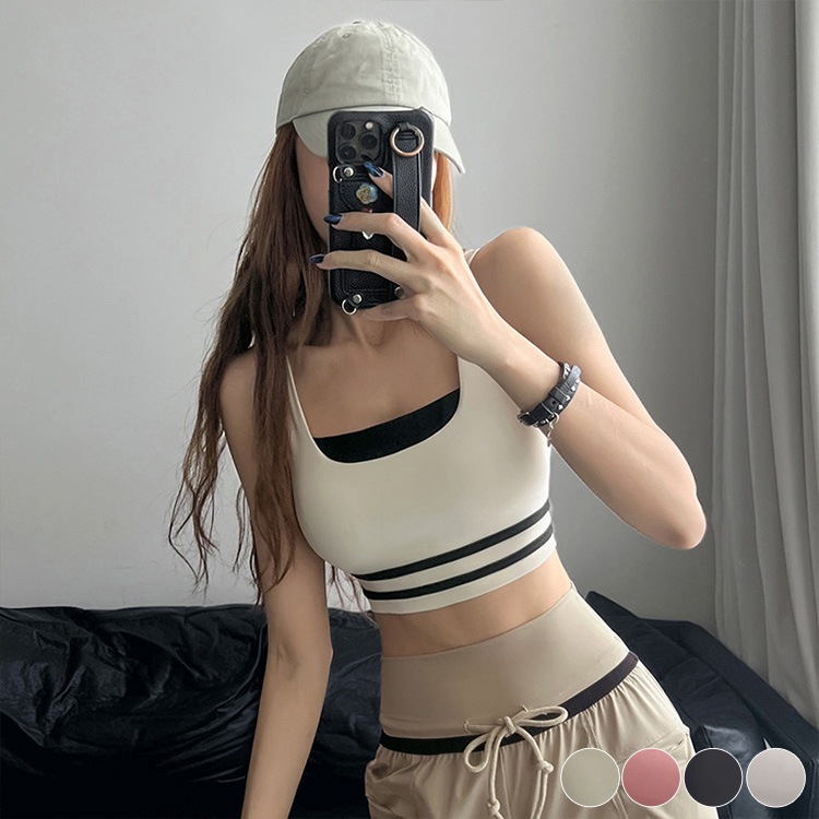 バイカラー ショート丈 Uネック タンクトップ スポーツブラ | スポーツ