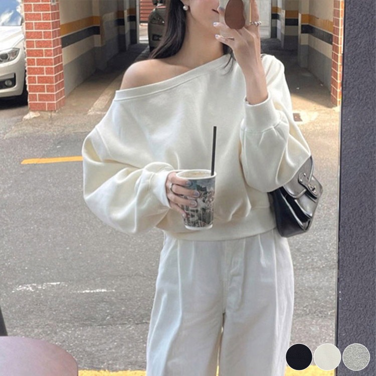 クロップド丈 ボートネック スウェット トップス