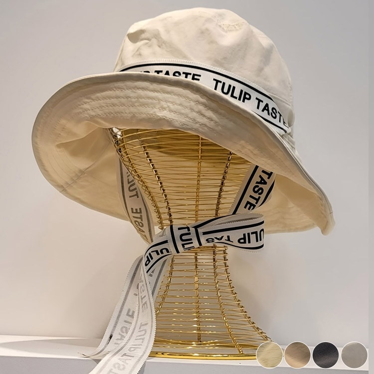 ロゴテープ つば広 バケットハット 帽子