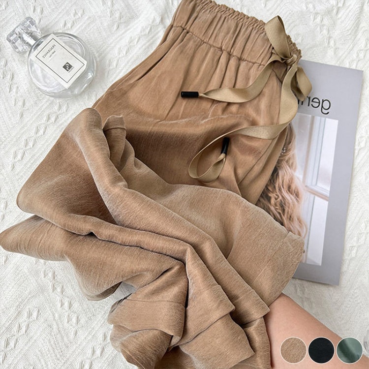 ひんやり涼しい とろみ ロング丈 ワイドパンツ