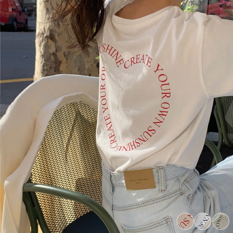 ハート柄 アルファベットプリント 半袖 Tシャツ