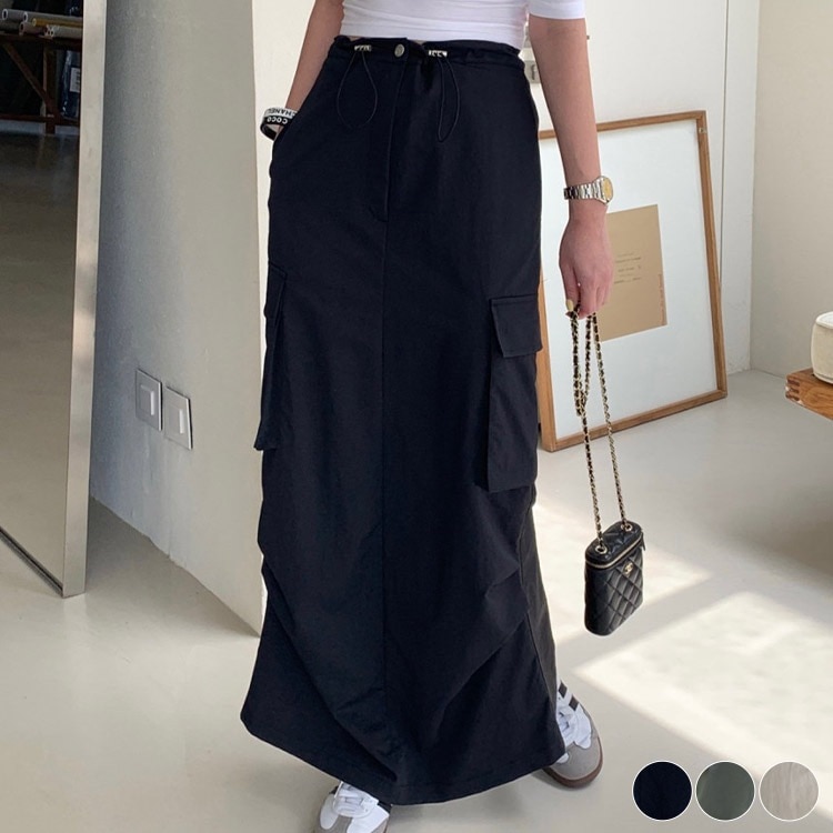 サイドギャザー ロング丈 カーゴスカート