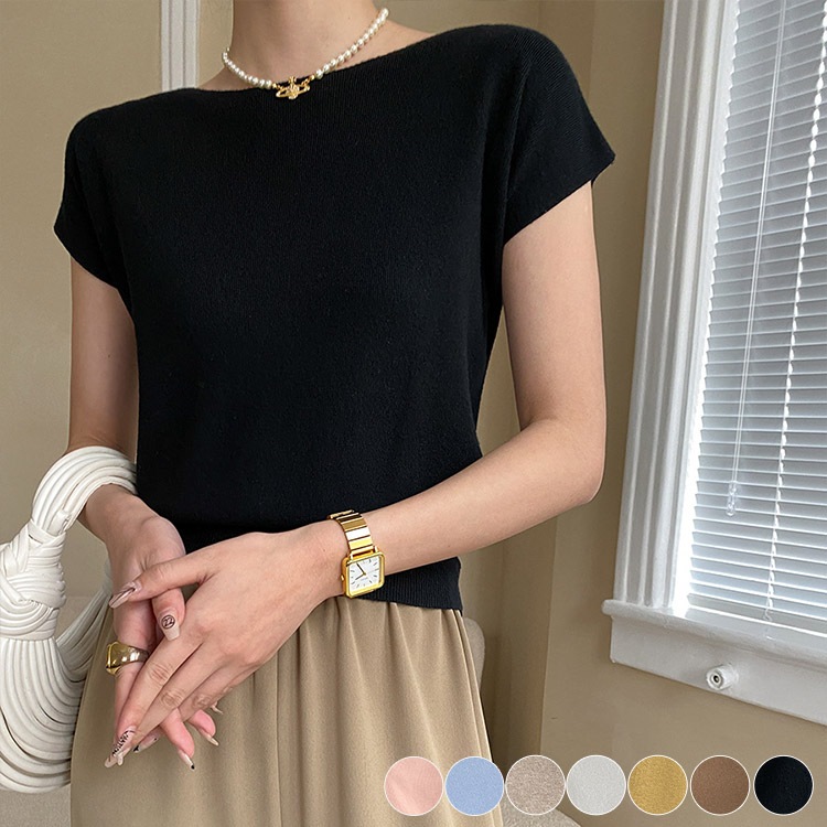 ボートネック フレンチスリーブ カットソー