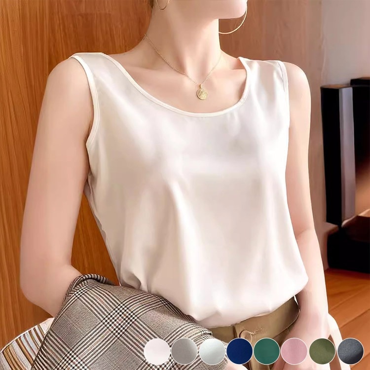 シンプルサテン インナー タンクトップ トップス
