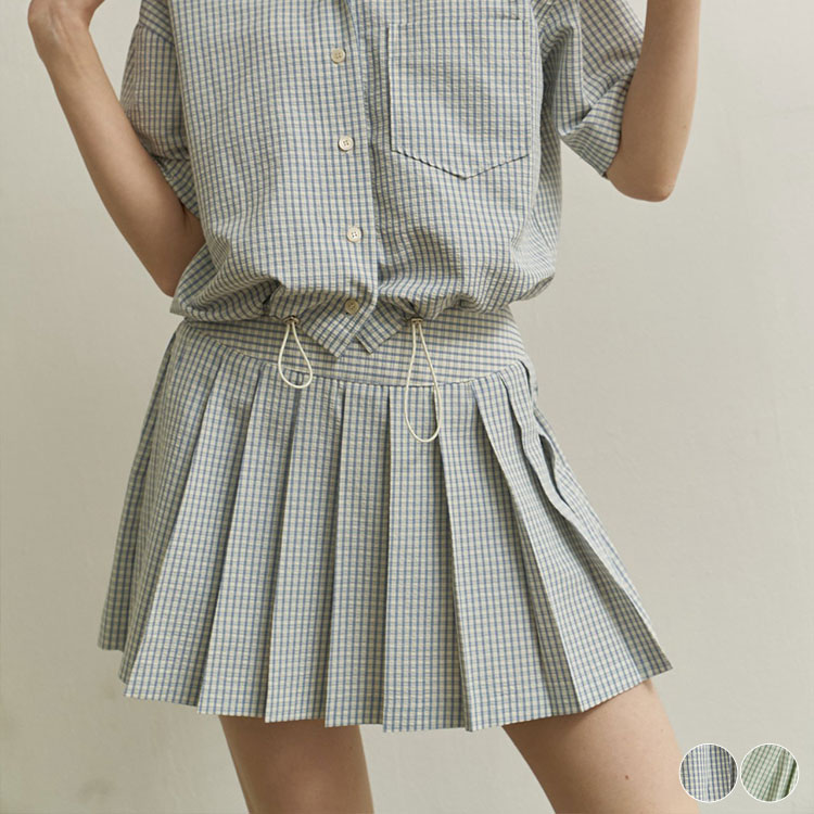 韓国ゴルフウェア パステルチェック柄 プリーツスカート
