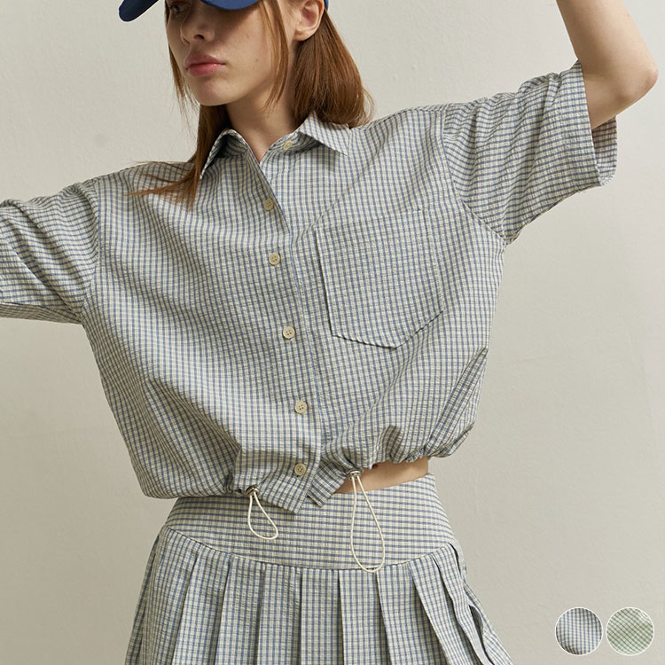 韓国ゴルフウェア パステルチェック柄 半袖シャツ