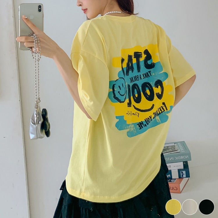 スマイルプリント オーバーサイズ 半袖 Tシャツ