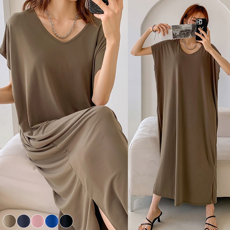 てろんと感 ドルマンスリーブ 半袖 ワンピース