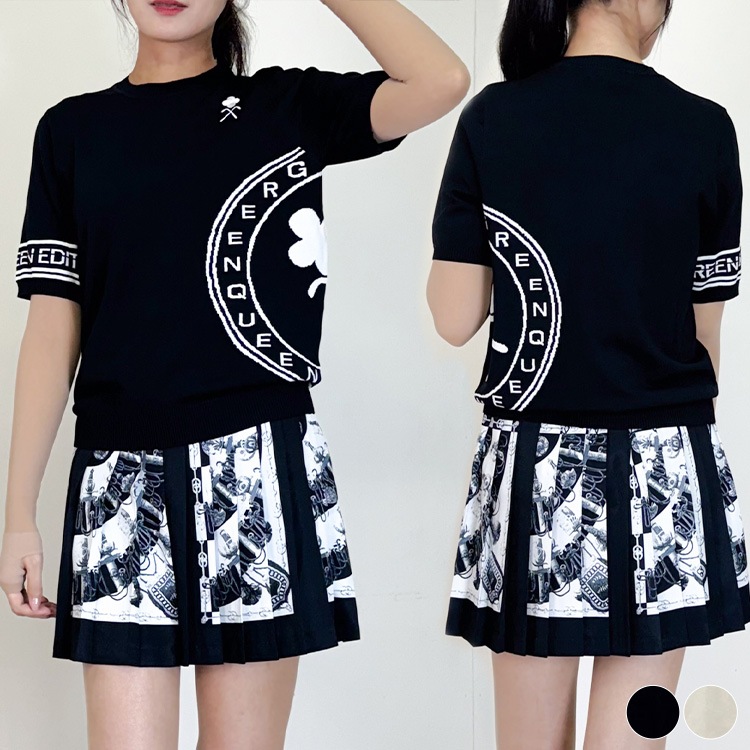 韓国ゴルフウェア モノトーン サマーニット Ｔシャツ