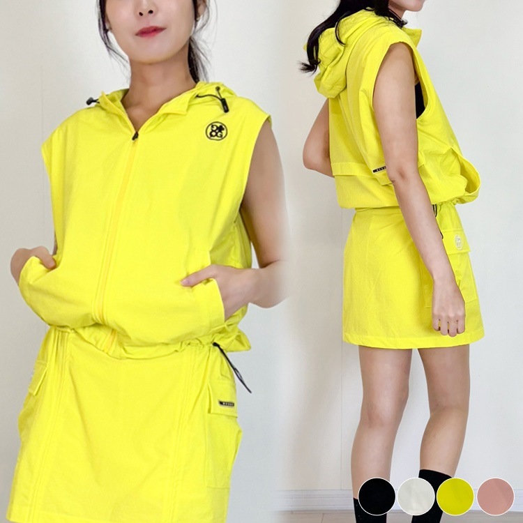 韓国ゴルフウェア フード付き ジップアップ ベスト