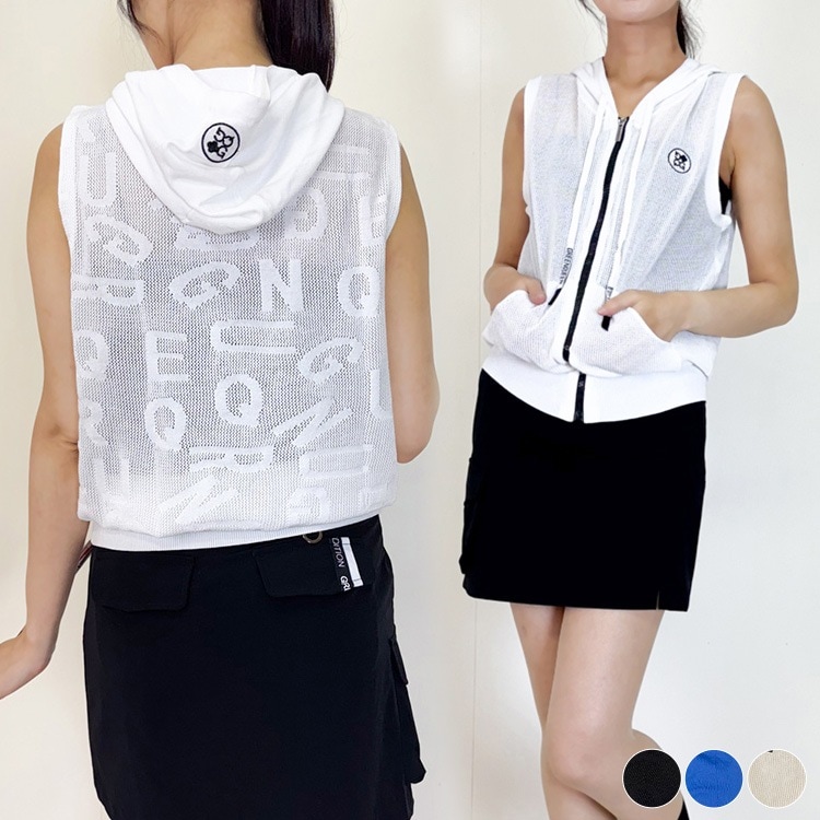 韓国ゴルフウェア フード付き シースルー ベスト