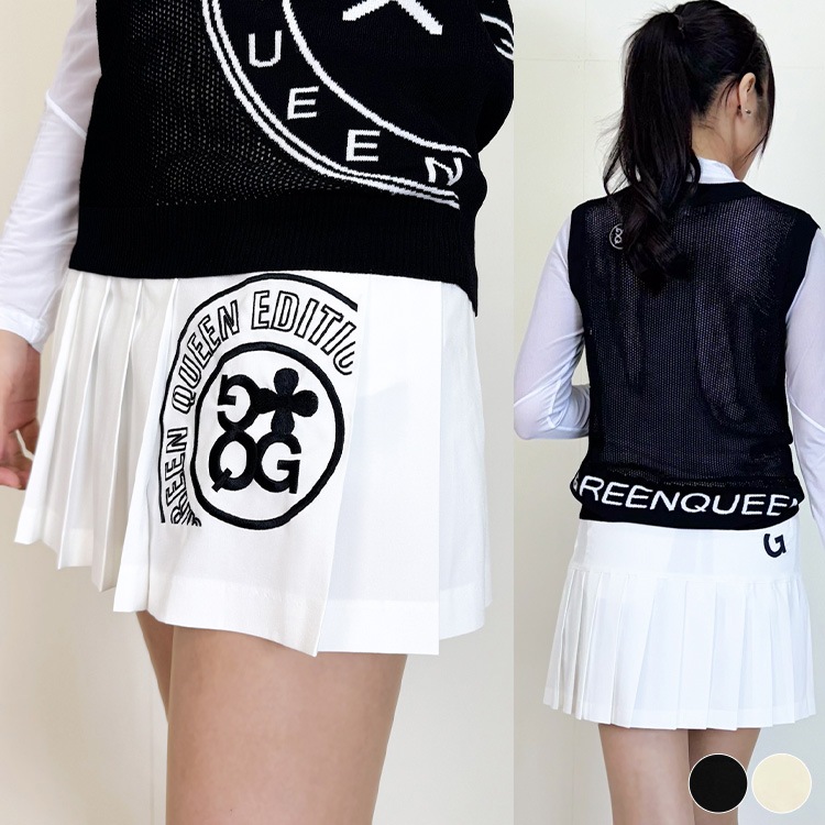 韓国ゴルフウェア レタリング刺繍 プリーツスカート