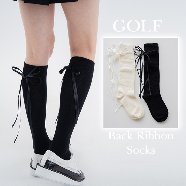 韓国ゴルフウェア バックリボン ハイソックス