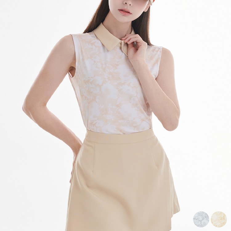 韓国ゴルフウェア 配色 襟付き ノースリーブ ポロシャツ