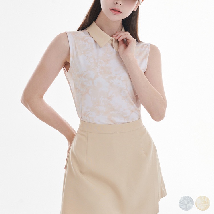 韓国ゴルフウェア 配色 襟付き ノースリーブ ポロシャツ