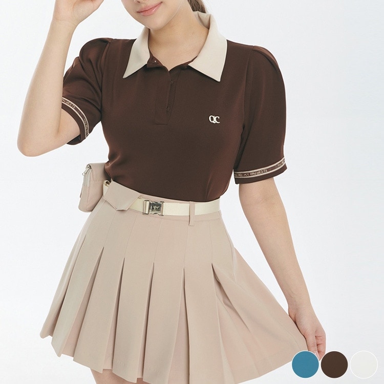 韓国ゴルフウェア 配色 パフスリーブ ポロシャツ