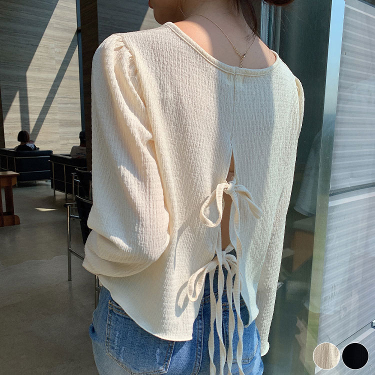 クロップド丈 ポコポコ バックリボン スリット トップス