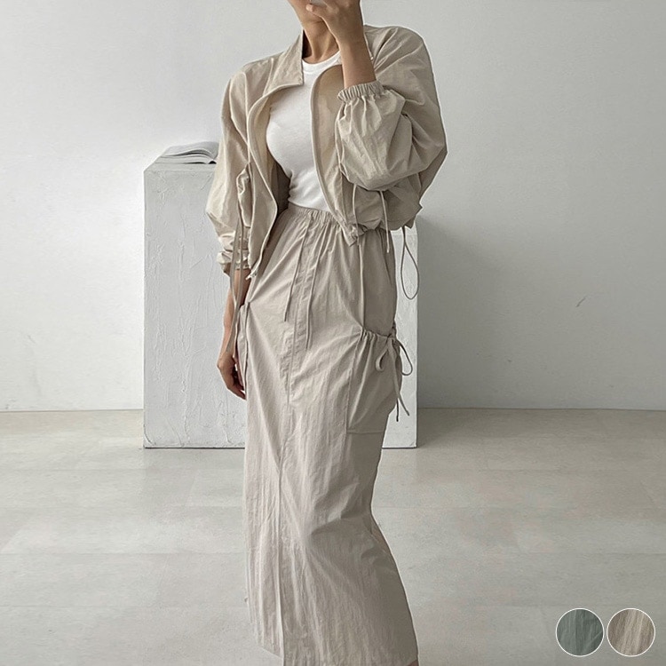 リボン ジャケット カーゴスカート カジュアル セットアップ