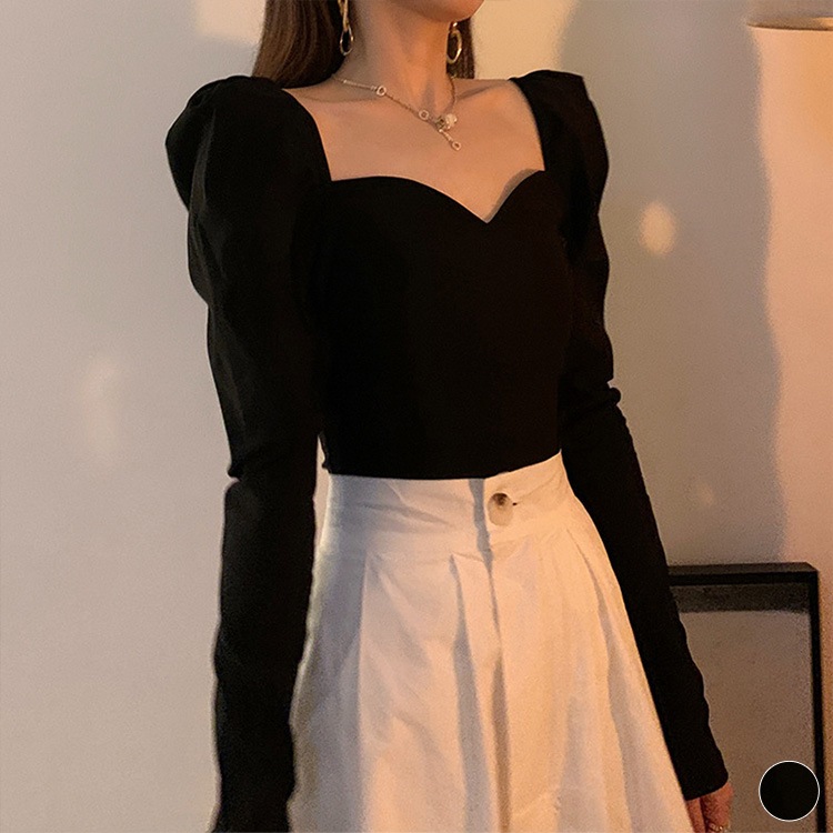 きれいめ ハートネック パフスリーブ 長袖 カットソー|トップス|レディースファッション