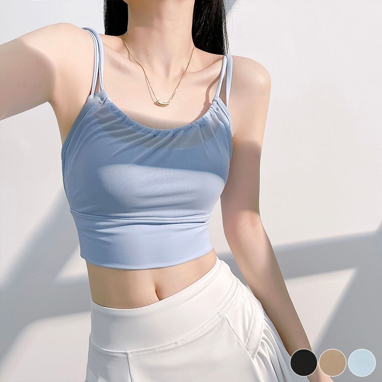 Ｕネック レイヤード メッシュ タンクトップ ヨガウェア

