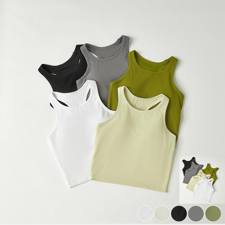 カップ付き レーサーバック スポーツ リブ タンクトップ

