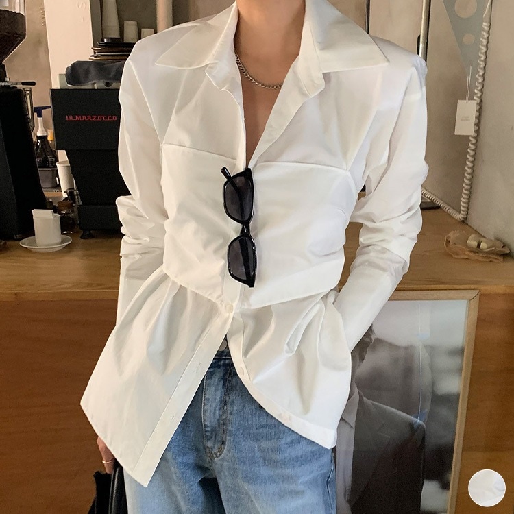 オープンカラー バックリボン 長袖 シャツ ブラウス

