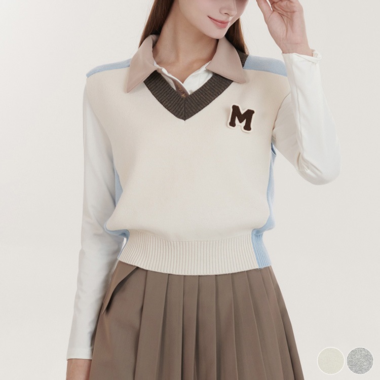 配色 プルオーバー Vネック ベスト 韓国ゴルフウェア