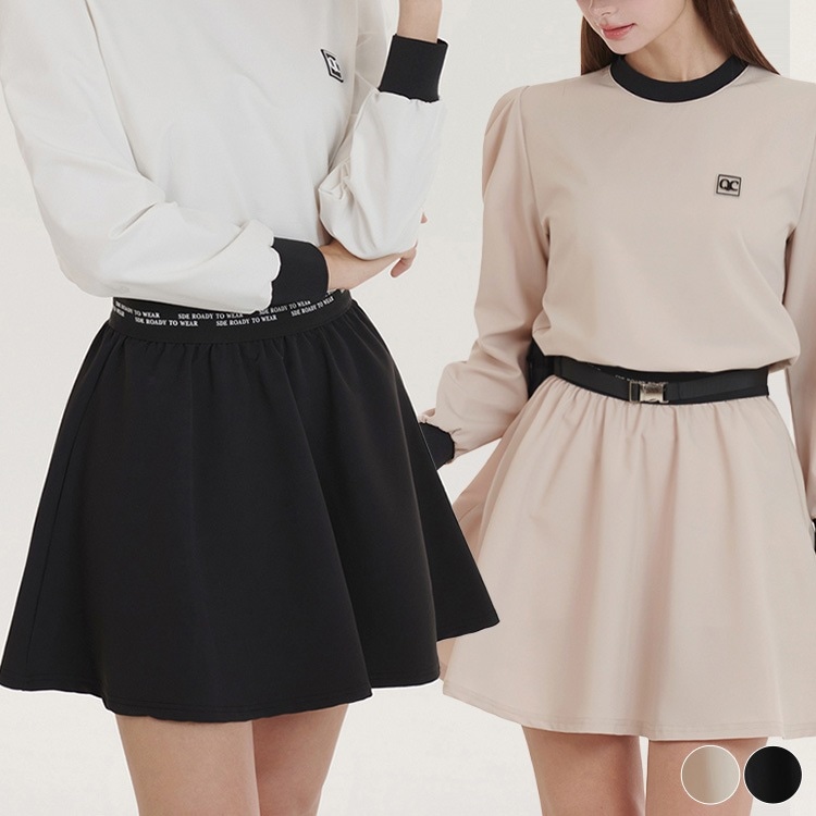 レタリング ウエストゴム フレアスカート 韓国ゴルフウェア