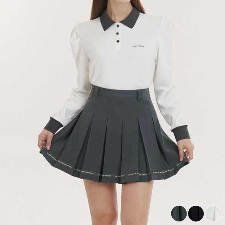 ライン ロゴ Ａライン プリーツスカート 韓国ゴルフウェア