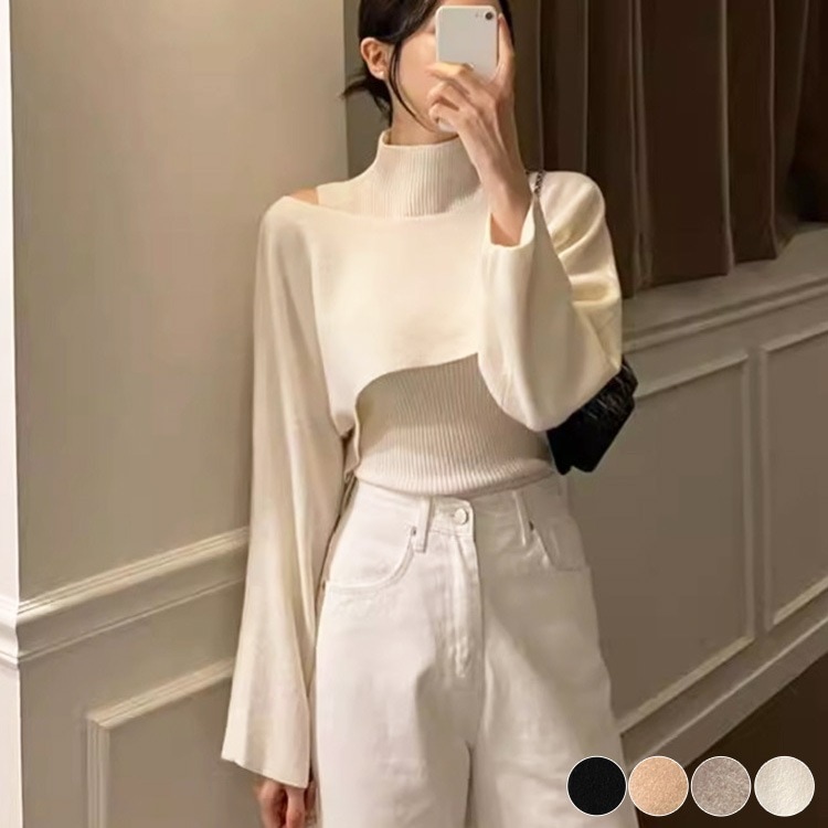 ショート丈 ニット ハイネック トップス セット