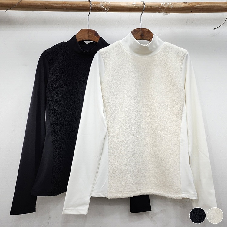 ボア切り替え ハイネック 長袖 Tシャツ 韓国ゴルフウェア

