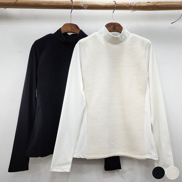 ボア切り替え ハイネック 長袖 Tシャツ 韓国ゴルフウェア

