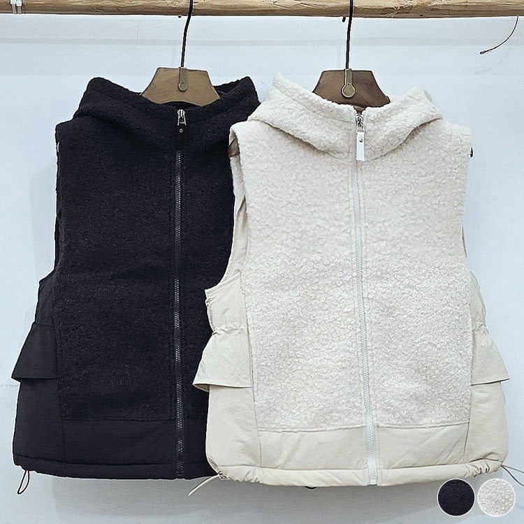 フード付き ボア切り替え ベスト 韓国ゴルフウェア

