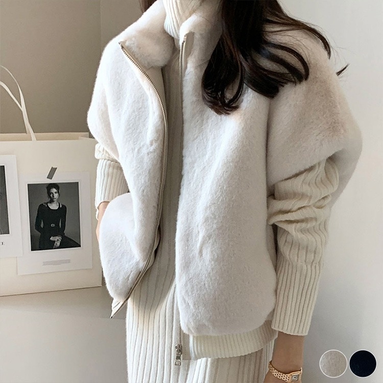 ハイネック ジップアップ 半袖 ファーベスト

