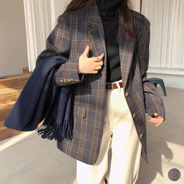 セミロング丈 チェック柄 テーラードジャケット

