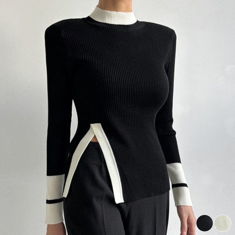 配色 ハイネック 長袖 ニット トップス

