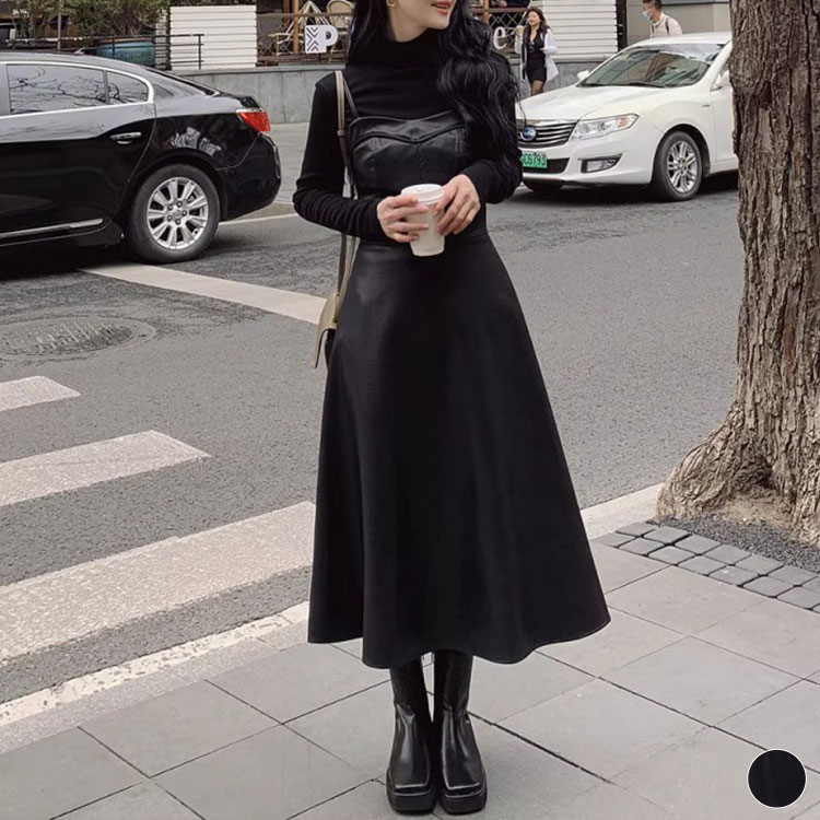 Aライン フェイクレザー キャミソールワンピース|ワンピース|レディースファッション