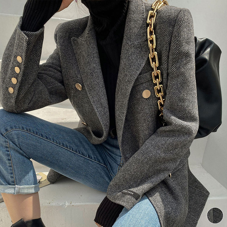 金ボタン ヘリボーン柄 ロング丈 ジャケット