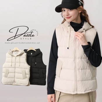 ニット フード付き ダウンベスト 韓国ゴルフウェア