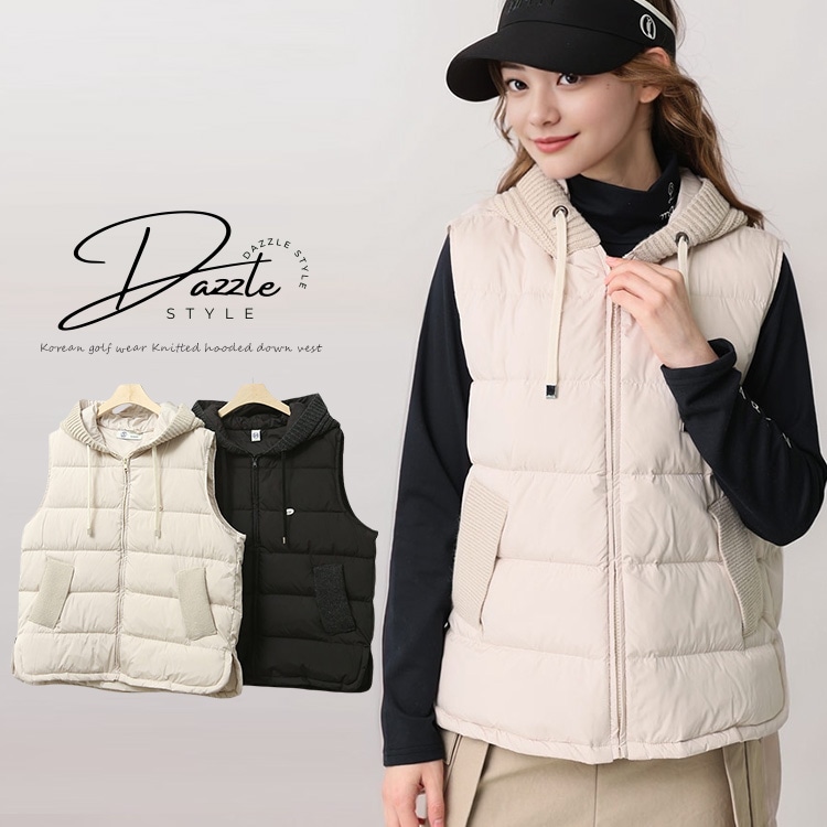 ニット フード付き ダウンベスト 韓国ゴルフウェア