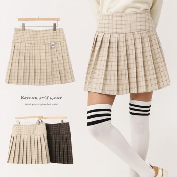 チェック柄 切り替え プリーツ スカート 韓国ゴルフウェア