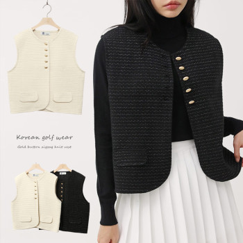 ラメニット ジグザグ ボーダー柄 ベスト 韓国ゴルフウェア